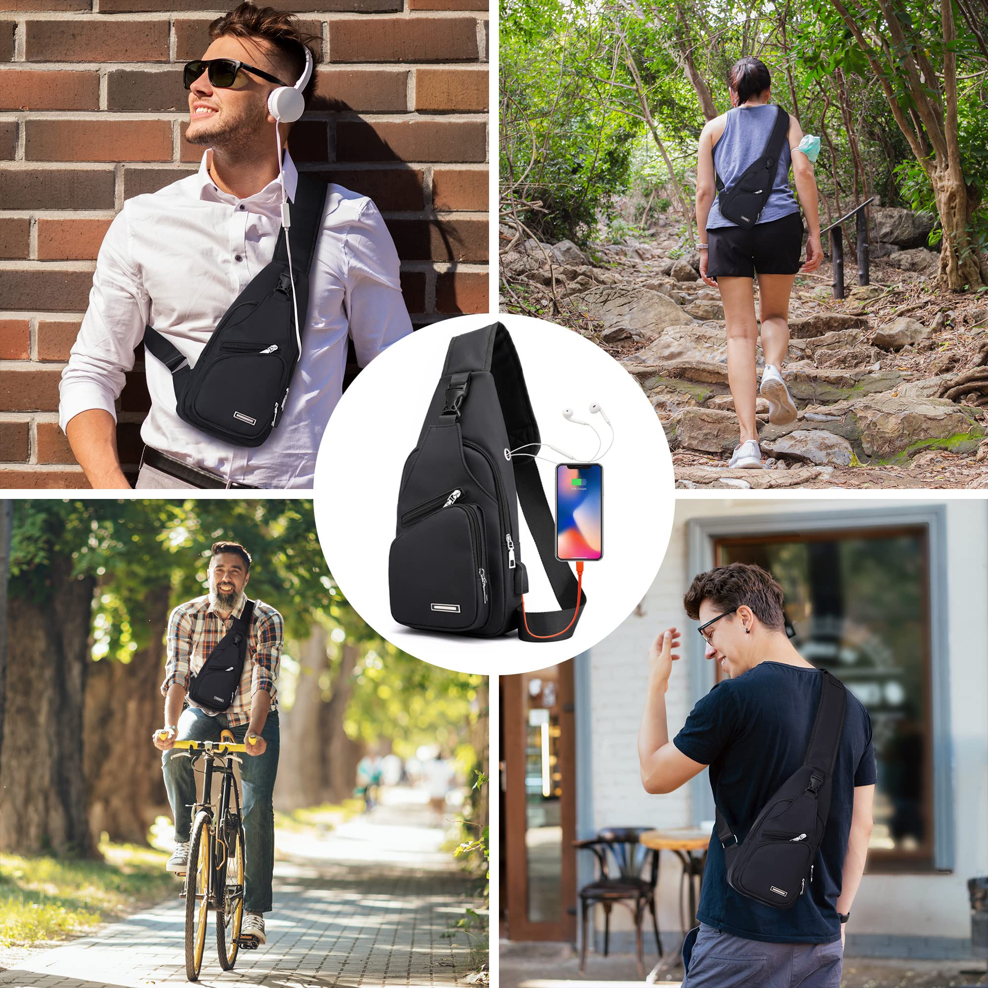 GUSTAVE Cross Body Bag for Men and Boys with Cable Vent, Durable Shoulder Bag with Adjustable Strap One Side Bag for Commuting Travel Outdoor Activities Cycling GUSTAVE Cross Body Bag for Men and Boys with Cable Vent, Durable Shoulder Bag with Adjustable Strap One Side Bag for Commuting Travel Outdoor Activities Cycling